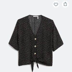 Black Polka Dot Button-Up Top